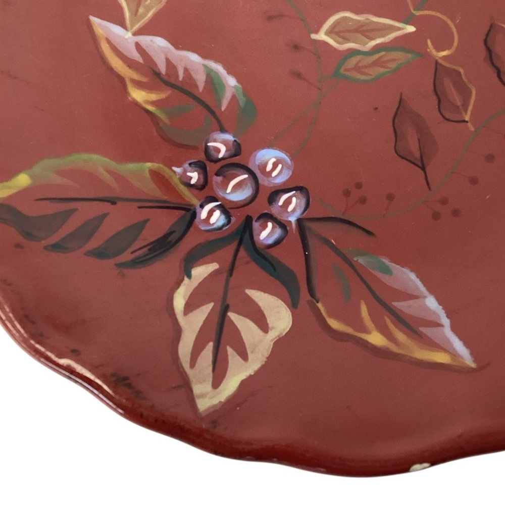 Home Trends Arcadia Stoneware Salad Plates Red with Leaves & Berries Set of 2 - Picture 4 of 4